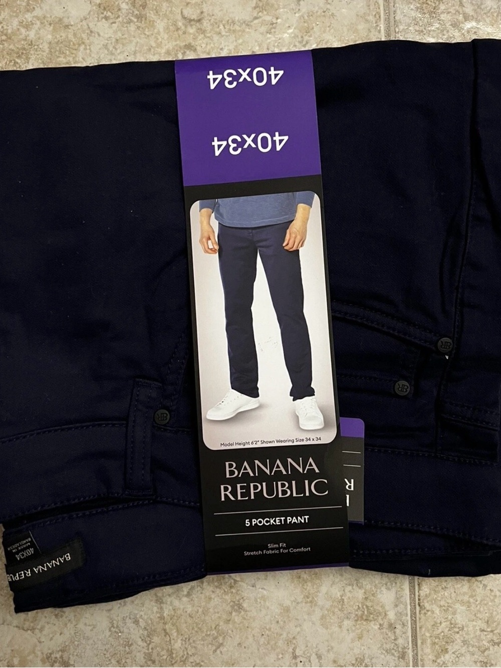 Banana Republic Men’s 5 Pocket Pant Slim Fit Stretch Fabric Comfort, Blue 40x34